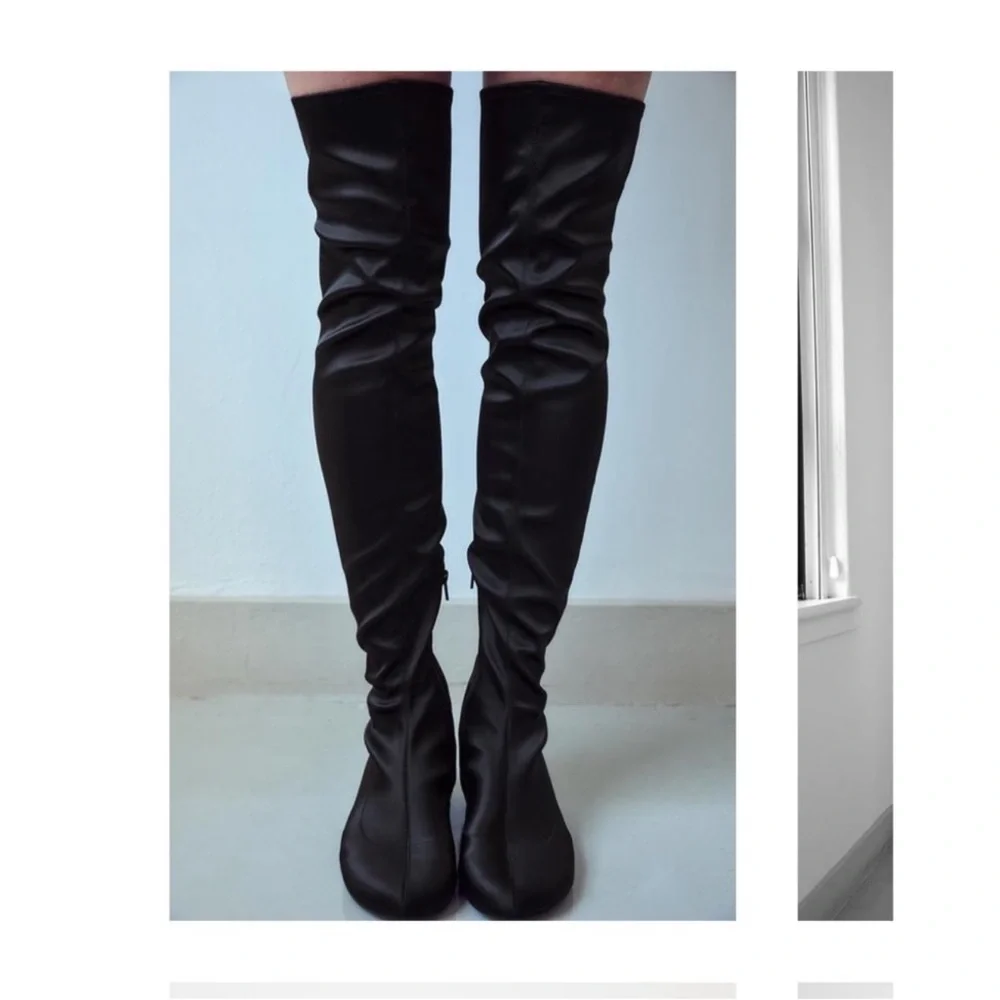 Zara Black Over-the-Knee Satin Boots - Picture 2 of 3